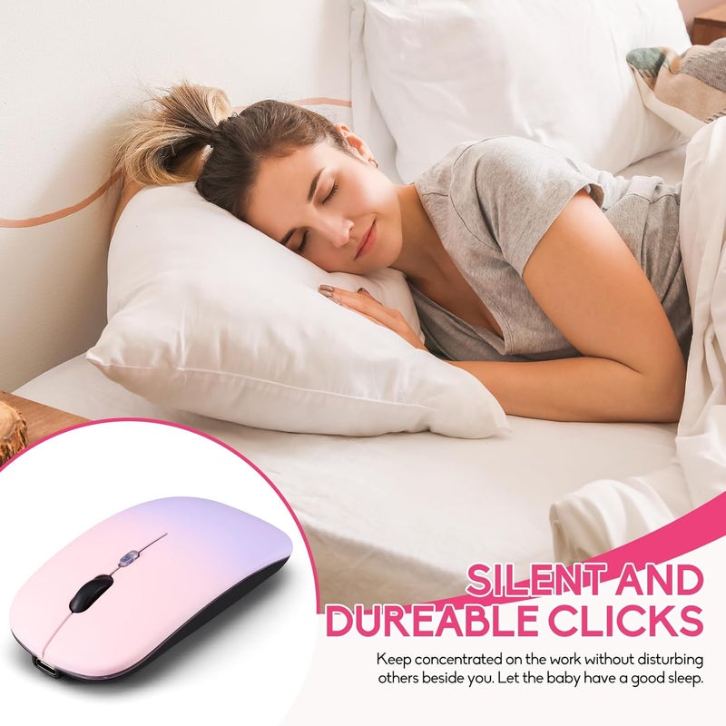 Guiheng Wireless Bluetooth Mouse,LED Dual Mode Rechargeable Silent Slim Laptop Mouse,Portable(BT5.2+USB Receiver) Dual Mode Computer Mice,for Laptop,Desktop Computer,ipad Tablet,Phone,TV (Pinkish purple) - Image 4